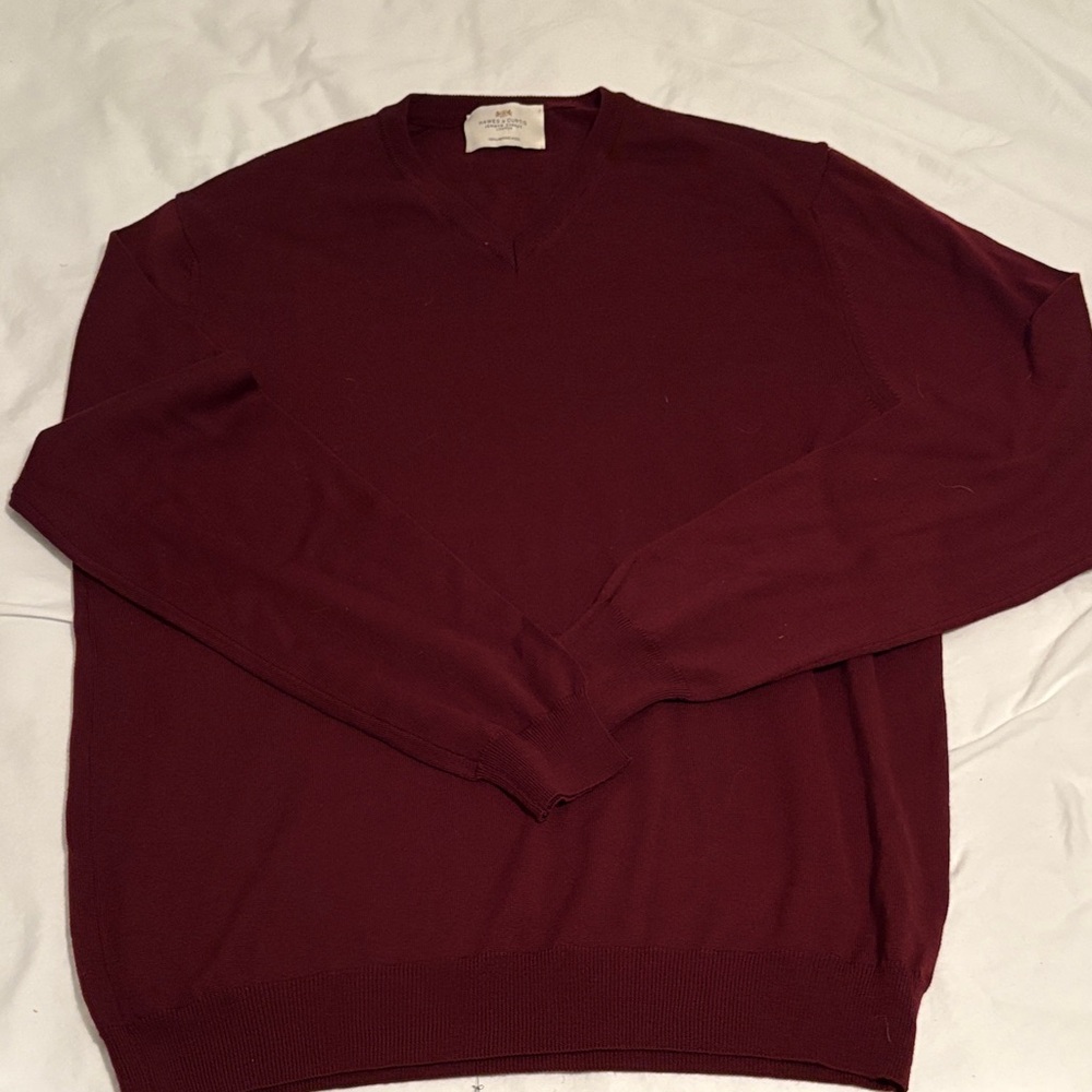 Hawks & Curtis Burgundy V-neck Merino Sweater Size XXL